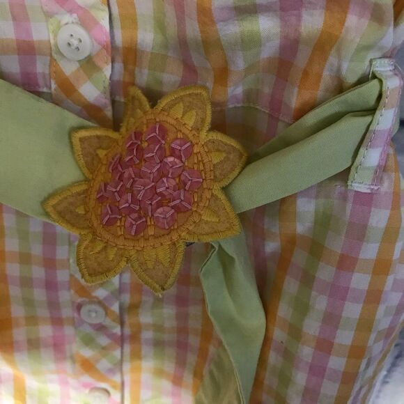 Gymboree size 5 plaid shirt sleeve dress flower sequin belt NWT - Picture 5 of 7